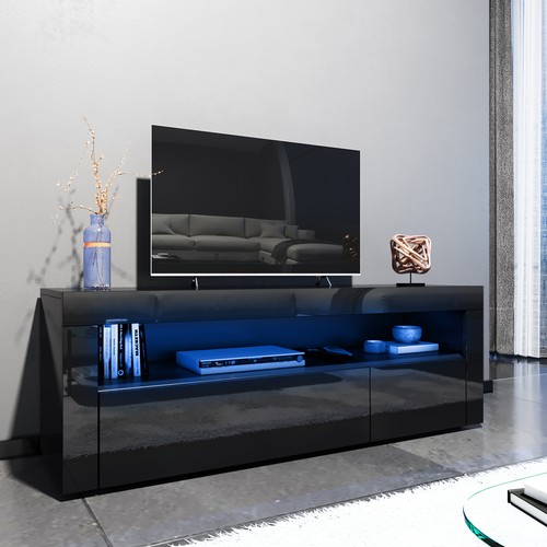 Black unit cabinet with led - black,